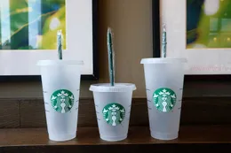 Bogini syreny Starbucks 24 unz/710 ml plastikowe kubki kubka wielokrotnego użytku przezroczyste picie Płaskie dolne filarze Kształt Słaska kubki 50pcs kubek 1 Ubbh