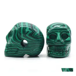 Loose Gemstones 2M Natural Malachite Skl Head Statue Hand Carved Gemstone Human Skeleton Figurines Reiki Healing Stone For Home Offi Dh5Zs