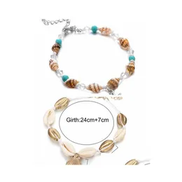 Fußkettchen Strand-Fußkettchen-Set Kette Damen Muschel Seestern Mtilayer Perlen Bohemian Handmade Drop Delivery Schmuck Dhlon