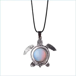 Pendant Necklaces 12Pc/Set Natural Stone Stainless Steel Turtle Chakra Pendant Turquoise Men And Women Trendy Jewelry For Dr Dhgarden Dhven