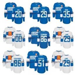 College Hockey Wears Finland Jerseys Cup WCH 20 Sebastian Aho 29 Patrik Laine 86 Teuvo Teravainen 35 Pekka Rinne 3 Olli Maatta 40 Tuukka Rask Hockey Jersey