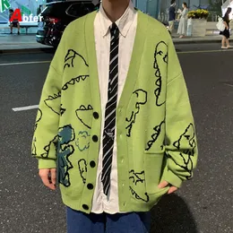 Men's Sweaters Abfer Autumn Oversize Cardigan Men Knitted Dinosaur Sweater Streetwear Loose Male Women Coat Doodle Hip Hop Pattern Winter 221124