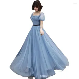 Casual jurken licht hemelsblauw meisje chic kralen een lijn prom jurk elegante kanten sweep trein formele slijtage op voorraad