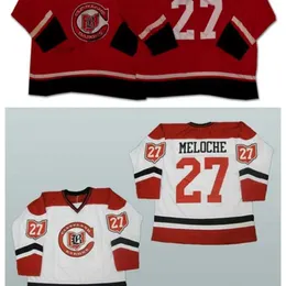College Hockey nosi vintage Cleveland Barons Jersey 27 Gilles Meloche White Red Sching Custom Hockey Jerseys