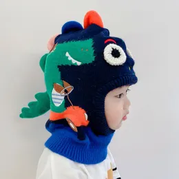 Cappello lavorato a maglia per bambini Dinosauro tridimensionale Cartoon Cappellini per unicorno Berretti Collo caldo Cappelli per bambini adatti 2-6 anni