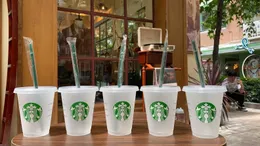 Starbucks 16oz/473ml Plastikbecher Tumbler Wiederverwendbare klare Trinkbecher mit flachem Boden und säulenförmigem Deckel Strohhalmbecher Bardian 100 Stück Kostenloser DHL G7IX