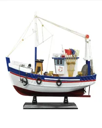 Luckk New 38cm White Fishing Boat Ship Model 3D Träsamling Segelbåt Toys Home Decoration Accessories Moderna segelbåtar T20