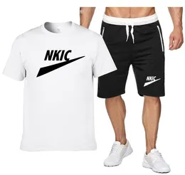 مجموعة اللياقة البدنية العلامة التجارية TrackSuits Summer Top Set Short Men's Round Neck Fashion 2PC Shirt Shirts Sports Logo Print