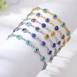 Pulseira de olhos azuis turcos coloridos olhos azuis pulseiras da sorte para mulheres pulseira de corrente de elos joias