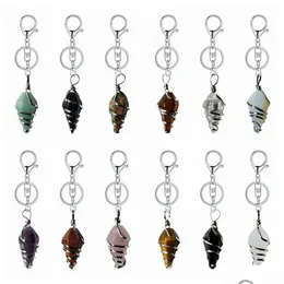 Key Rings Healing Crystal Cone Pendant Key Ring For Bags Wire Wrapped Gemstone Pointed Keychain Real Natural Reiki Quartz St Dhgarden Dhlfk