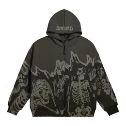 Herrtröjor tröjor streetwear crewneck skeleton hoodie par stil y2k retro hoodie blixtlås överdimensionerade tröja gotiska topp 221124