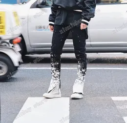Xinxinbuy Men Designer Pant Cotton Jacquard Splash Ink Letter Zipper StreetwearレッドブラックアプリコットS-2xl