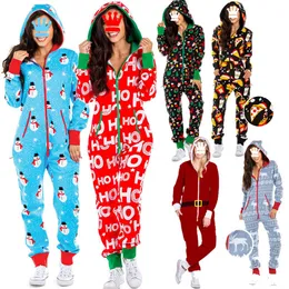 Women's Jumpsuits Rompers Fashion Christmas Pajamas with Hood Autumn Santa Pattern Adult Cozy Breathable Homewear 221123