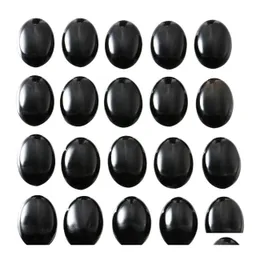Loose Gemstones Natural Black Onyx Oval Flat Back Gemstone Cabochons Healing Chakra Crystal Agate Stone Bead Cab Ers No Hole For Jew Dhpzh