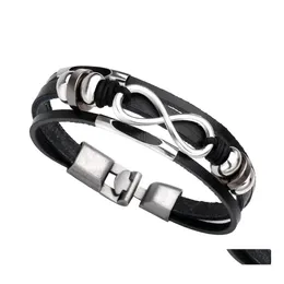 Charm Bracelets Black Pu Leather Bracelets Handmade Men Bracelet Genuine Braided Punk Rock Bangles Jewelry Accessories Friend Drop De Dhczw