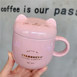 Starbucks Cherry Blossom Cat Mug Tumbler 350ml Sakura Ceramic Coffee Drink Cup with Cover 09LP