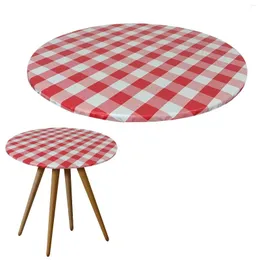 Table Cloth 60/70/80cm Round Cover Outdoor Indoor Washable Waterproof Red And White Plaid With Elastic Edge