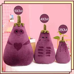 254050Cm Cute Eggplant Cuddles Stuffed Doll Pillow Hand Painted Eggplant Pp Cotton Plush Plants Pillow ldren Plush Toys Gift J220729