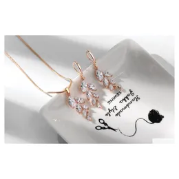 Pendant Necklaces Pera Romantic Sparkling Cubic Zirconia Sier Color Big Wheat Ear Pendant Necklace Earrings Sets For Women Costume J Dhtvi