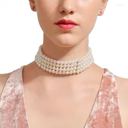 Kedjor aiyanishi 18k guldfylld kedjehalsband multi-lagers p￤rla kvinnor vintage stil enkel pendell mode smycken