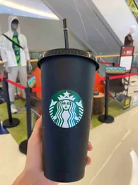 Deusa da sereia Starbucks 24oz/710ml canecas plásticas copos reutilizáveis ​​bebidas altas claras na forma de pilar de pilar de palha de palha 4437 3i5q