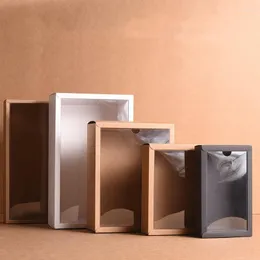 Present Wrap 10st Folding Kraft Paper Box med transparent PVC -fönsterförpackning Candy Favors ArtSkrafts Display Package