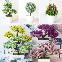 Flores decorativas Plantas artificiais Bonsai para ornamentos de desktop de flor de pinheiros caseiros acessórios esféricos criativos de plantas de quarto decoração de quarto falsa