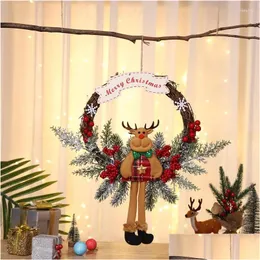 Juldekorationer Juldekorationer kransprydnader Dörrfönster hängande Garland Santa Claus Snowman Elk Cartoon Doll Home D DHVMX