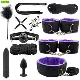 Kosmetyki dorośli Sm Sexy Products Women Toys BDSM Bondage Zestawy kajdanki kajdanki biczują grę wibrator