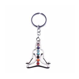 Schlüsselanhänger 7 Chakra Yoga Stein Schlüsselanhänger Mticolor Natürliche Perle Heilkristall Männer und Frauen Reiki Geist Drop Lieferung Schmuck Dhuet