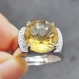 Cluster Rings Per Jewelry Men Round Ring Natural Real Citrine 925 Sterling Silver Fine For Or Women 12 12mm 6.5CT Gemstone S217161