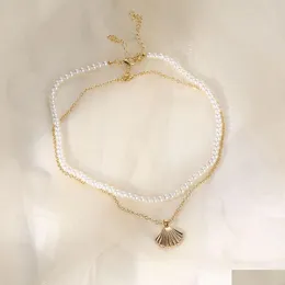 Hänge halsband dubbel lager pärla skal choker halsband för kvinnor bohemia sommarlov strand kammussla halsband ocean g dhgarden dhlu2