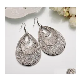 Dangle Chandelier 과장된 금속 물 드롭 Dangle Earrings 대기 디스크 Mtilevel 패션 레트로 라운드 Boho 스타일 중공 Lad Dh9ik