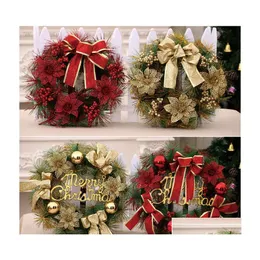 Christmas Decorations Christmas Decorations 1Pcs 30Cm Wreath Merry Front Door Ornament Wall Artificial Pine Garland For Xmas Party D Dhvdf