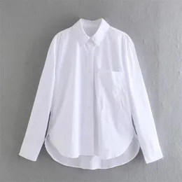 Women's TShirt ZXQJ Women Fashion WIth Pockets Oversized Asymmetric Blouses Vintage Long Sleeve Buttonup Female Shirts Chic Tops 221124