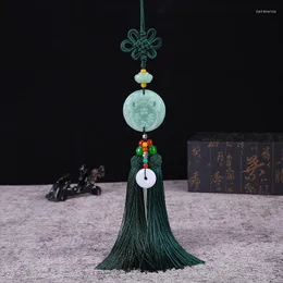 Keychains Green Crystal Car Hanging Decoration Safety Buckle Pendant Chinese Tassel Rearview Mirror Ornaments Interior Accessories