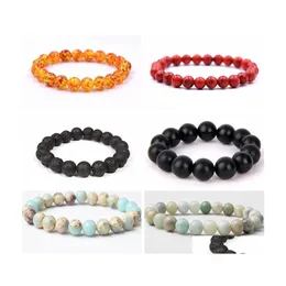 Beaded Strands Natural Gemstone Beaded Bracelet 4Mm/6Mm/8Mm/10Mm/12Mm/16Mm Stretch Chakra Healing Crystal Quartz Jewelry Women Men G Dhmfd