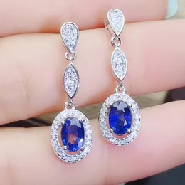 Dangle Earrings Natural حقيقية الياقوت الأزرق قطب داكن 0.6CT 2PCS الأحجار الكريمة لكل مجوهرات 925 الجنيه الاسترليني الفضة غرامة J208121