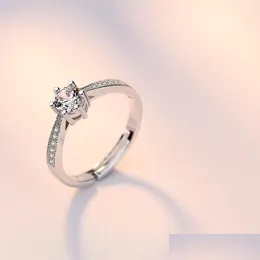 Anello solitario Aggiornamento Anello solitario con diamante Aperto Anello di fidanzamento regolabile Anelli di nozze per le donne Gioielli di moda Consegna di goccia Dhpkj