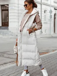 Womens Down Parkas Hooded Zipper Jacket Women Oversize Waistcoat Winter Outerwear Parka Fashion Quilted Vest Casual Sleeveless X Long Coat 221124