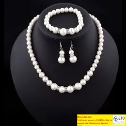 Jóias de pérolas de luxo conjuntos de jóias de noiva Fake Artificial Pearl Beads Cadeiras Colares Brincos de pulseira para joias de noivado de mulheres