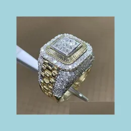 Solitaire Ring Ring Hip Hop Diamond Ringship Rings Crystal Gold Men Fashion Jewelry Gift Drop Drop