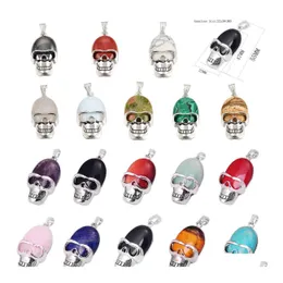 Anhänger Halsketten SKL Anhänger Halskette Kette Reiki Pendum Herren Skelethon Schmuck Natürliche Edelstein Stein Oval Perle Zubehör Silber Platte Dhjod