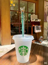 Starbucks sjöjungfru gudinna 16oz/473 ml plastmuggar tumbler återanvändbar klar dricka platt botten pelare form lock halmkoppar bardian 100 st 93r8