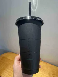 Starbucks Denizkızı Tanrıça 24oz/710ml Plastik Kupalar Tumbler Yeniden Kullanılabilir Şeffaf Siyah İçme Düz Alt Sütun Şekli Kapak Saman Kupaları Bardian Clp9