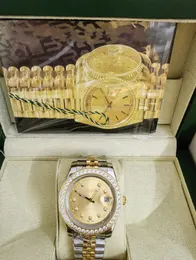 Med originalkartong Lyxmode Klockor 18k gult guld Diamanturtavla Bezel 18038 Klocka Automatisk Herrklocka Armbandsur 2023