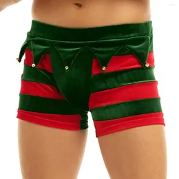 Pantaloncini da uomo Boxer a righe da uomo con campane Morbido velluto Ampio cinturino elastico Custodia rigonfia Costume cosplay fantasia per vacanze di Natale