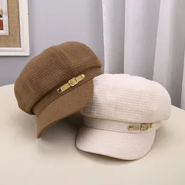 Vintage berety stały kolor prosty malarz kapelusz zimowy ciepło szczytowa czapka