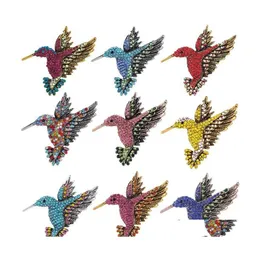 Pins Brooches Antique Tone Bird Brooches Pins Hummingbird Mti Color Austrian Crystal Pin Brooch Jewelry Rhinestone Animal Clip For Dhmj2