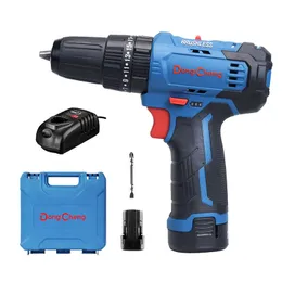 Dongcheng OEM 12V Multi Function Cordless Brushless Hammer Drill Driver Set With case 2 Batteries Impact Drill Combo Kit
